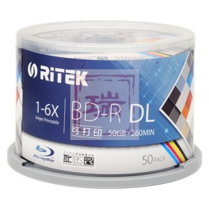 铼德（RITEK） BD-R空白蓝光光盘/刻录盘 DL 1-6速 台产50G蓝光可打印 桶装50片