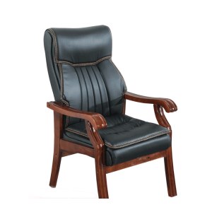 汇德能 木头椅子欧式餐椅木质带扶手电脑椅办公椅四脚老板椅书房椅 872双层坐垫款式橡木-黑色