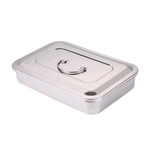 医用 201不锈钢消毒盒治疗盒器械盘换药盘用品托盘手术方盘换药盒   9寸无孔  24*15.8cm