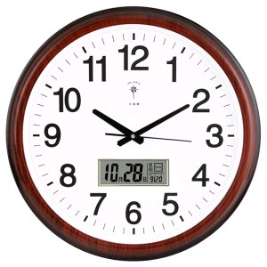 北极星（POLARIS）2901  实木挂钟客厅时尚简约挂钟日历显示LED 石英钟 简约款 红木色 47.5cm*47.5cm