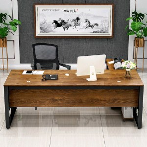 办公桌椅组合 办公桌 弓形椅 电脑桌 黑架+金橡木色（桌子+大侧柜） 1.4米*0.6米