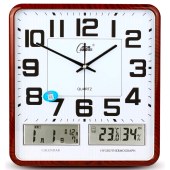 康巴丝（Compas）2983 挂钟16英寸万年历温湿度钟表  棕色