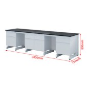 盛京恒瑞  3000*750*800mm SU304实验桌  双工位实验桌  烤漆白 开门柜 无层板