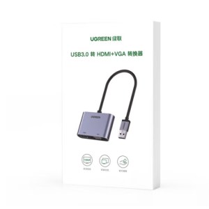 绿联 CM449 USB3.0转HDMI/VGA转换器 高清一分二分配器 笔记本电脑外置显卡台式机接电视投影仪视频同屏转接头线