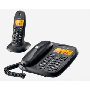 摩托罗拉(Motorola) CL101C 数字无绳电话机座机子母机中文显示免提套装办公一拖一固定无线座机(黑色)