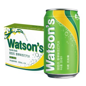 屈臣氏（Watsons）香草味苏打水 低糖气泡饮料 330mL*24罐 整箱装（新老包装随机发货）
