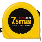 得力 8211 卷尺 7.5米 黄色 高精度钢卷尺 木工尺装修测量尺子 带英寸 单位  个