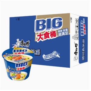 康师傅 鲜虾鱼板面 BIG大食桶 方便面 桶装 12桶/箱 整箱装 （新老包装随机发货）单位 箱