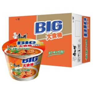 康师傅 香辣牛肉面 BIG大食桶 方便面 桶装 12桶/箱 整箱装 （新老包装随机发货）单位 箱