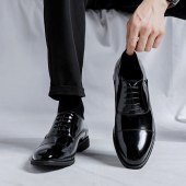 工作鞋 男款正装鞋 尖头漆皮低帮厚底英伦风 黑色 尺码38-44 可备注 单位 双