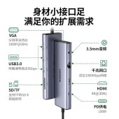 绿联 15601 Type-C扩展坞 千兆有线网卡网口 10合1 HDMI+VGA+网卡+音频