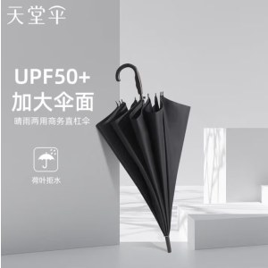 天堂伞 193E 半自动雨伞 加大10骨 加固伞男女 长柄伞防晒伞直杆遮阳伞晴雨伞（纯黑色）