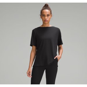 lululemon LW3IDWS 女士宽松T恤 剪裁船型领口 黑色 尺码可备注 单位 件