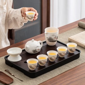 八千行 茶具套装泡茶器全套 羊脂玉瓷西施壶茶盘套装6人饮 9件套
