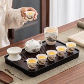 八千行 茶具套装泡茶器全套 羊脂玉瓷西施壶茶盘套装6人饮 9件套