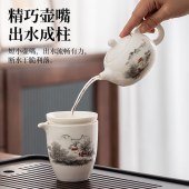 八千行 茶具套装泡茶器全套 羊脂玉瓷西施壶茶盘套装6人饮 9件套