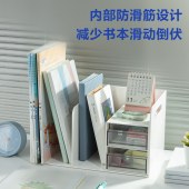 得力（deli）PK110 多功能桌面书立架书收纳桌上文件收纳盒抽屉式置物架书挡 白色 单个