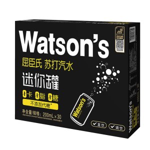 屈臣氏 200mL 苏打水 原味 无糖0糖0卡0脂气泡水 迷你便携装 30罐/箱 单位 箱